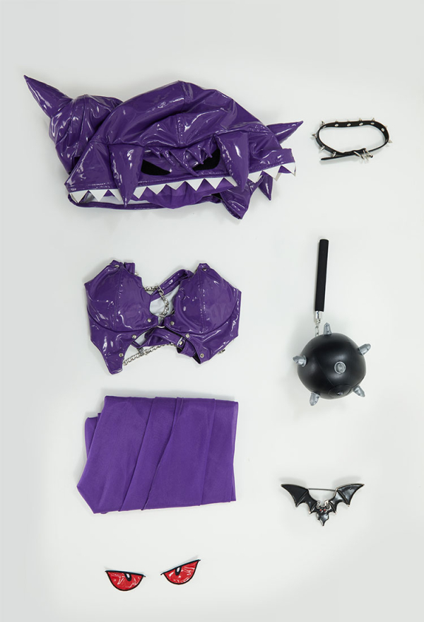 Gothic Sexy Lingerie Set Purple Cutout Bodysuit and Hooded Coat with Skirt and Choker